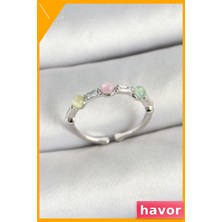 Havor Ayarlanabilir Pirinç Yüzük Zirkon Taşlı Boncuk Desenli
