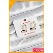 Havor Pirinç Kalp Desenli Zirkon Taşlı Kadın Küpeleri