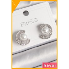 Havor Zirkon Taşlı Salyangoz Desenli Pirinç Kadın Küpe