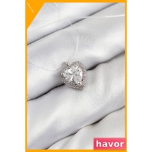 Havor Gümüş Rengi Kalp Tasarımlı Misinalı Kolye