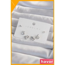 Havor Zirkon Taşlı Damla Küpe Seti Pirinç Malzeme