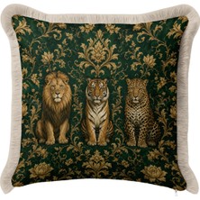 Hanna Home Haki Kırlent Kılıfı Aslan Kaplan Leopar Desenli Dekoratif Kırlent Kılıfı Yastık Kılıfı Oturma Odası Kırlenti 43X43 cm