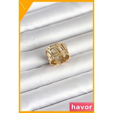 Havor Geometrik Model Ayarlanabilir 316L Çelik Yüzük Gold