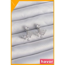Havor V Kesimli Zirkon Taşlı Pirinç Küpe