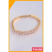 Havor Pembe Zirkon Taşlı Pirinç Baget Bileklik