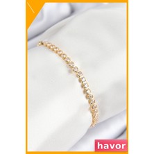 Havor Zirkon Taşlı Pirinç Kadın Bilekliği Asansörlü Tasarım