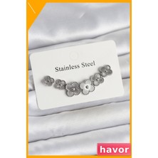 Havor Yonca Küpe Seti 316L Paslanmaz Çelik Gümüş Renk