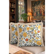 Hanna Home Saçaklı Kırlent Kılıfı Botanik Floral Desenli Kırlent Kılıfı Yatak Odası Dekoru 43X43 cm
