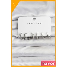 Havor Zirkon Taşlı Pirinç Kadın Küpe Çifti Gümüş Renk