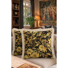 Hanna Home Saçaklı Yastık Kılıfı Tropikal Çiçek Desenli Dekoratif Kırlent Kılıfı Ev Dekorasyonu 43X43 cm