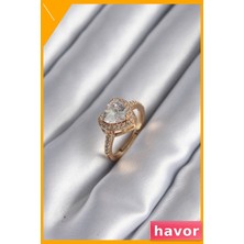 Havor Pirinç Kalp Şekilli Zirkon Taşlı Kadın Yüzüğü
