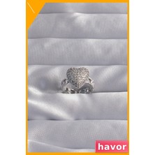 Havor Ayarlanabilir Pirinç Kalp Yüzük Zirkon Taşlı
