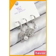 Havor Zirkon Taşlı 3'lü Yunus ve Istiridye Desenli Kadın Küpe