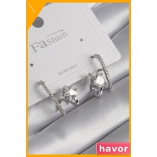 Havor Pirinç Gümüş Renkli Zirkon Taşlı Kadın Küpe