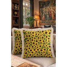 Hanna Home Saçaklı Yastık Kılıfı Tropikal Çiçek Desenli Kırlent Kılıfı Salon Koltuk Yastığı 43X43 cm