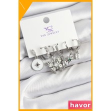 Havor Zirkon Taşlı Kelebek ve Yıldız Desenli 3'lü Küpe Seti