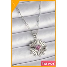 Havor Paslanmaz Çelik Kalp Işleme Zirkon Taşlı Kadın Kolye