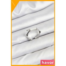 Havor Kemik Desenli Kadın Yüzüğü Gümüş Renginde Pirinç Malzeme