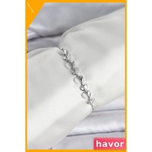 Havor Pirinç Asansörlü Kadın Bilekliği Zirkon Taş Detaylı