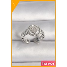 Havor Ayarlanabilir Pirinç Kalp Desenli Zirkon Taşlı Bayan Yüzüğü