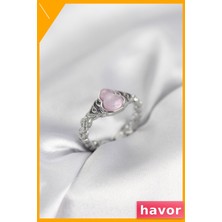 Havor Ayarlanabilir Pirinç Kadın Yüzük Pembe Damla Desenli