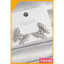 Havor Pirinç Gümüş Renkli Zirkon Taşlı Kelebek Tasarımı Kadın Küpeleri