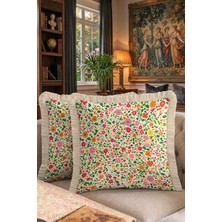 Hanna Home Dekoratif Yastık Kılıfı Çiçek Desenli Salon Koltuk Yastığı Saçaklı Kırlent Kılıfı 43X43 cm
