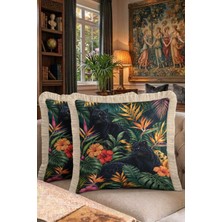 Hanna Home Kırlent Kılıfı Tropikal Panter Desenli Dekoratif Yastık Kılıfı Yastık Kılıfı Yatak Odası Dekoru 43X43 cm