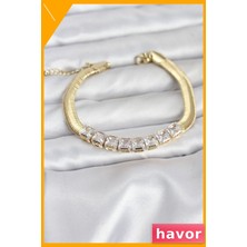 Havor Kare Zirkon Taşlı Yılan Zincir Bileklik 316L Çelik
