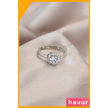 Havor Ayarlanabilir Oval Kesim Metal Yüzük Zirkon ve Kristal Taşlı