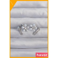 Havor Zirkon Taşlı Inci Çiçek Desenli Pirinç Küpe