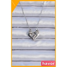 Havor Mıknatıslı Kalp Kolye Zirkon Taşlı 45CM Zincir