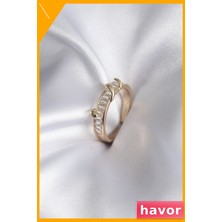 Havor Zirkon Taşlı Kadın Yüzük Pirinç Malzeme Su Yolu Desen