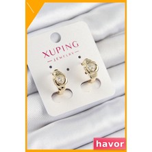 Havor Zirkon Taşlı Kalp Şekilli Kadın Küpe Altın Renk