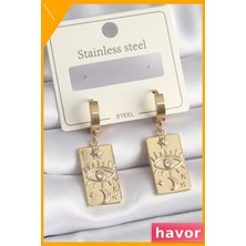 Havor Zirkon Taşlı Kadın Küpe Kararmaz Çelik Göz Işleme Detay