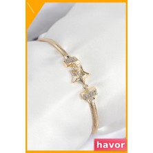Havor Pirinç Yıldız Desenli Zirkon Taşlı Kadın Bilekliği