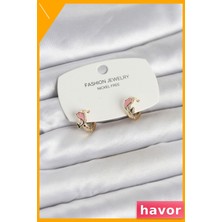 Havor Pirinç Malzemeden Yapılmış Pembe Yunus Balığı Desenli Çocuk Küpesi