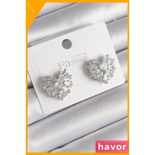 Havor Pirinç Kalp Şekilli Zirkon Taşlı Kadın Küpeleri