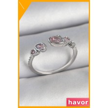 Havor Ayarlanabilir Pirinç Yüzük Pembe Zirkon Taşlı Kadın Aksesuarı