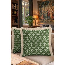 Hanna Home Dekoratif Yastık Kılıfı Yeşil Klasik Desen Ev Dekorasyonu Saçaklı Yastık Kılıfı 43X43 cm