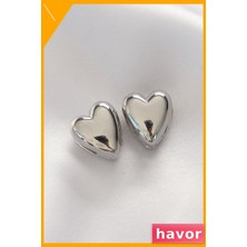 Havor Minimal Bombeli Kalp Tasarım Pirinç Küpe