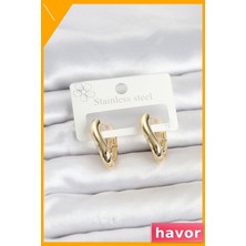 Havor 316L Çelik Gold Renk Asimetrik Halka Model Kadın Küpe
