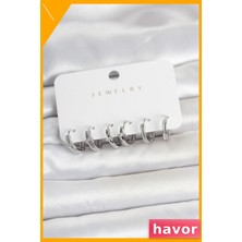 Havor Halka Küpe Seti Pirinç Gümüş Renk Kadın Takı