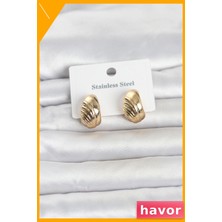 Havor Yarım Halka Model 316L Paslanmaz Çelik Kadın Küpe Gold