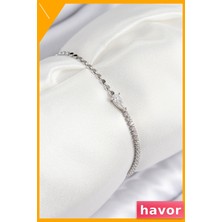 Havor Zirkon Taşlı Damla Desenli Gümüş Rengi Kadın Bilekliği