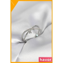 Havor Ayarlanabilir Pirinç Yüzük Zirkon Taşlı Fiyonk Desen