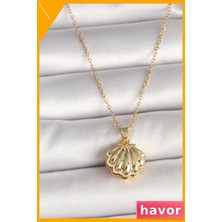 Havor Altın Kaplama 316L Çelik Midye Kabuk Kolye 45CM Zincirli