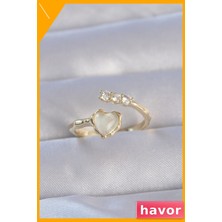 Havor Ayarlanabilir Kalp Desenli Pirinç Yüzük Zirkon Taşlı