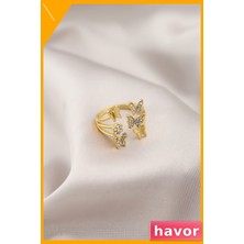Havor Kelebek Model Metal Kadın Yüzük Ayarlanabilir Gold Renk