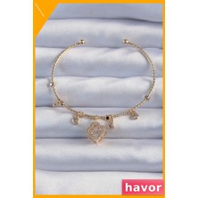 Havor Pirinç Yonca Desenli Zirkon Taşlı Bileklik Aksesuar